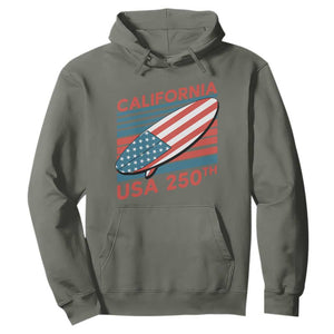 California USA 250th Anniversary Hoodie US Semiquincentennial Patriotic Surfboard Graphic TS02 Military Green Print Your Wear