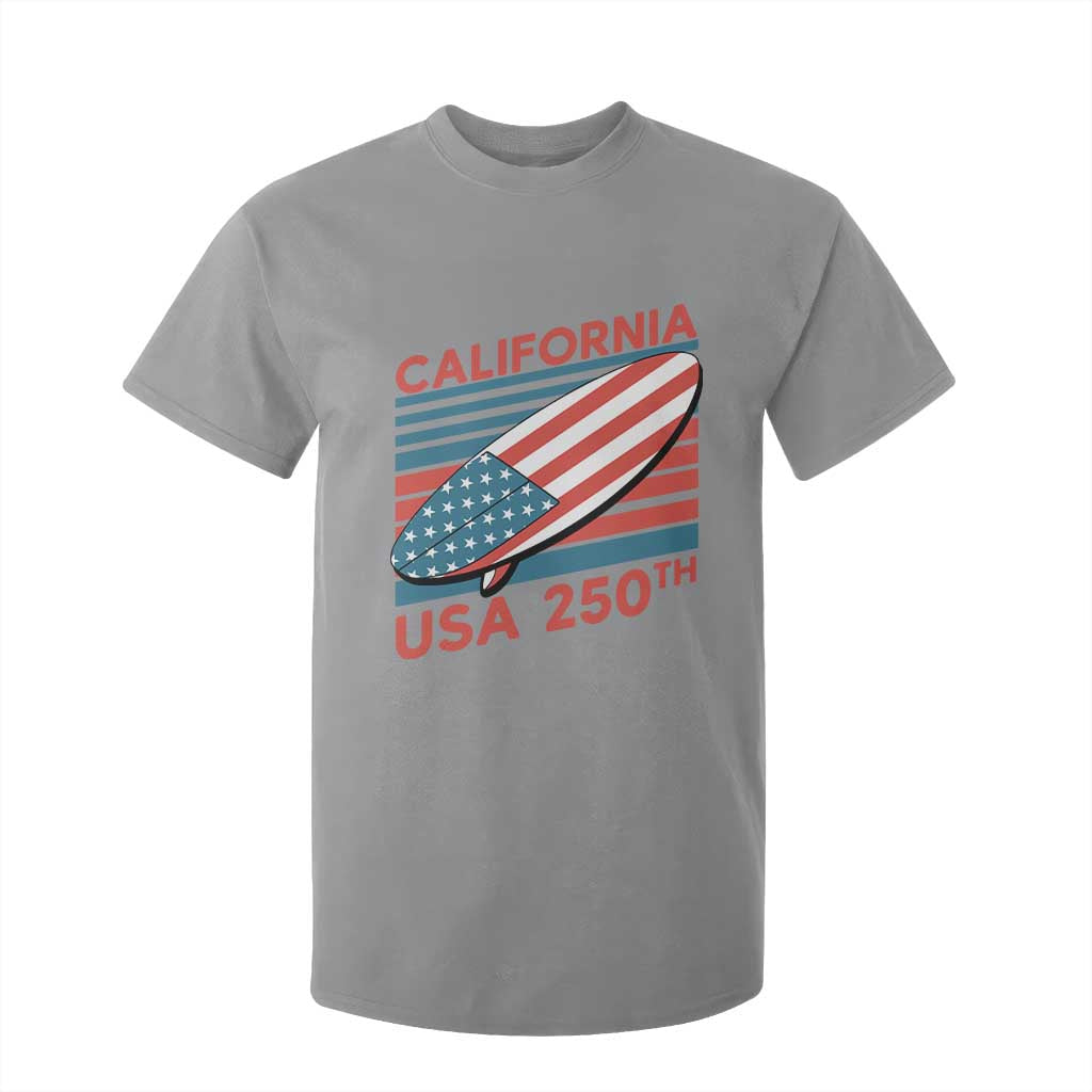 California USA 250th Anniversary T Shirt For Kid US Semiquincentennial Patriotic Surfboard Graphic TS02 Sport Gray Print Your Wear