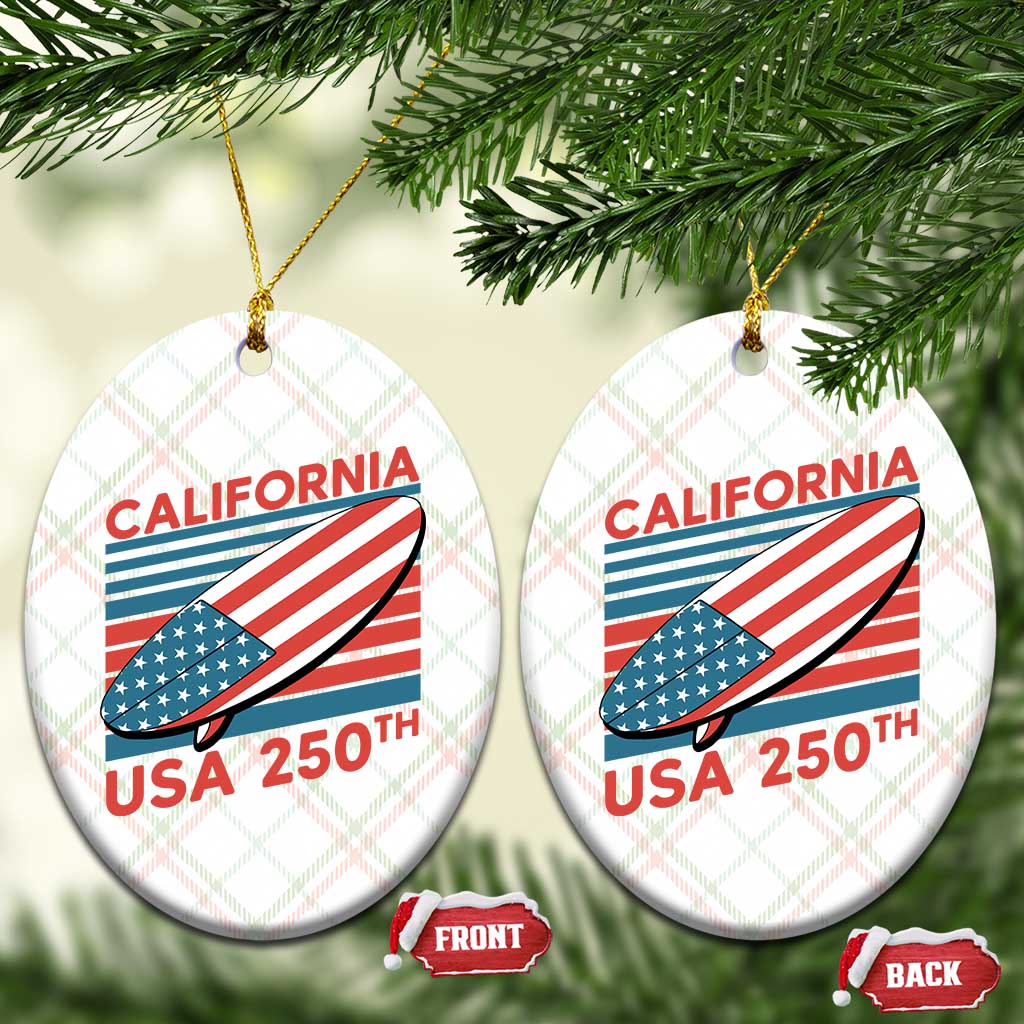 California USA 250th Anniversary Ceramic Ornament US Semiquincentennial Patriotic Surfboard Graphic TS02 Print Your Wear