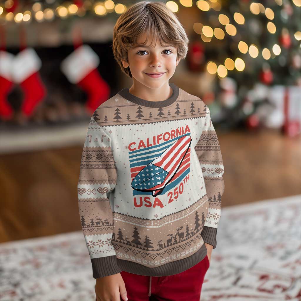 California USA 250th Anniversary Ugly Christmas Sweater US Semiquincentennial Patriotic Surfboard Graphic TS02 Mocha Mousse Print Your Wear