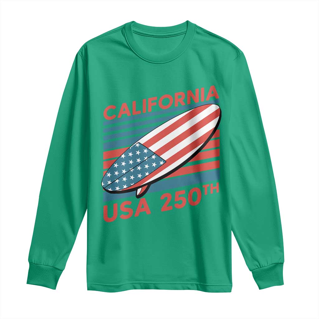 California USA 250th Anniversary Long Sleeve Shirt US Semiquincentennial Patriotic Surfboard Graphic TS02 Irish Green Print Your Wear
