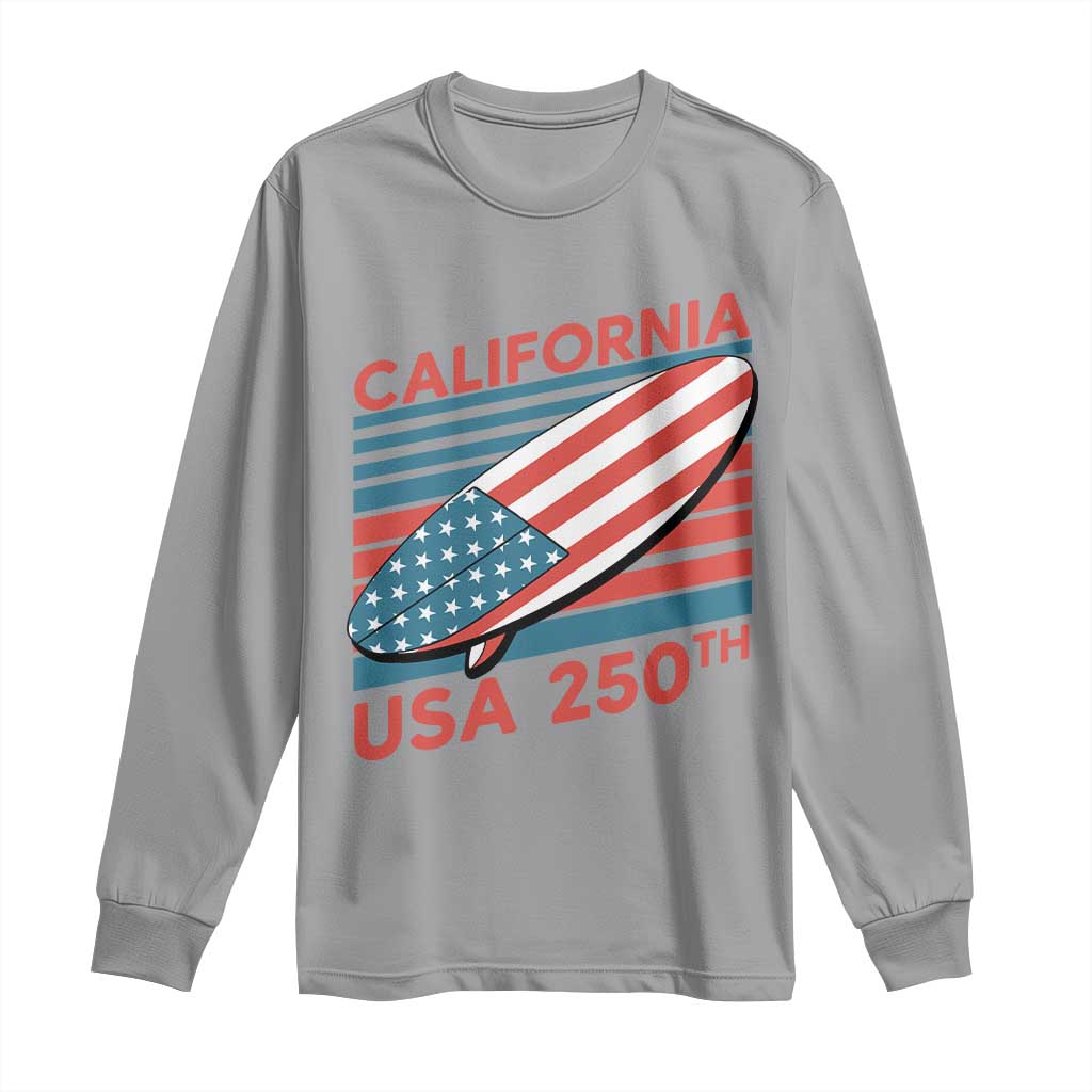 California USA 250th Anniversary Long Sleeve Shirt US Semiquincentennial Patriotic Surfboard Graphic TS02 Sport Gray Print Your Wear