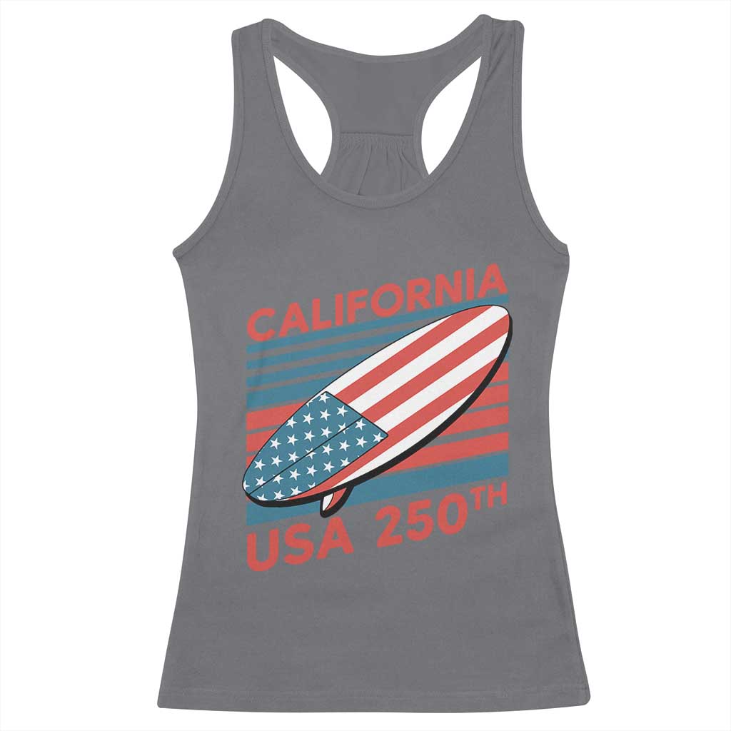 California USA 250th Anniversary Racerback Tank Top US Semiquincentennial Patriotic Surfboard Graphic TS02 Charcoal Print Your Wear
