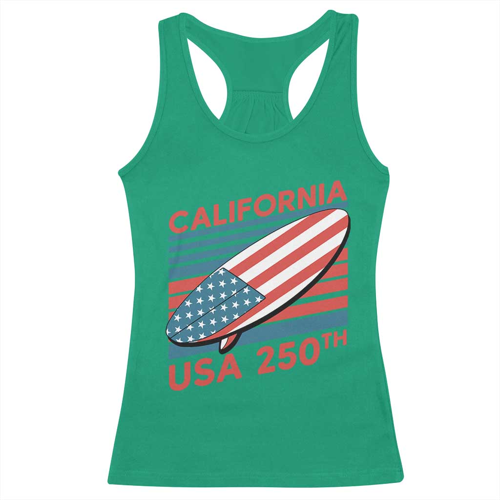 California USA 250th Anniversary Racerback Tank Top US Semiquincentennial Patriotic Surfboard Graphic TS02 Irish Green Print Your Wear