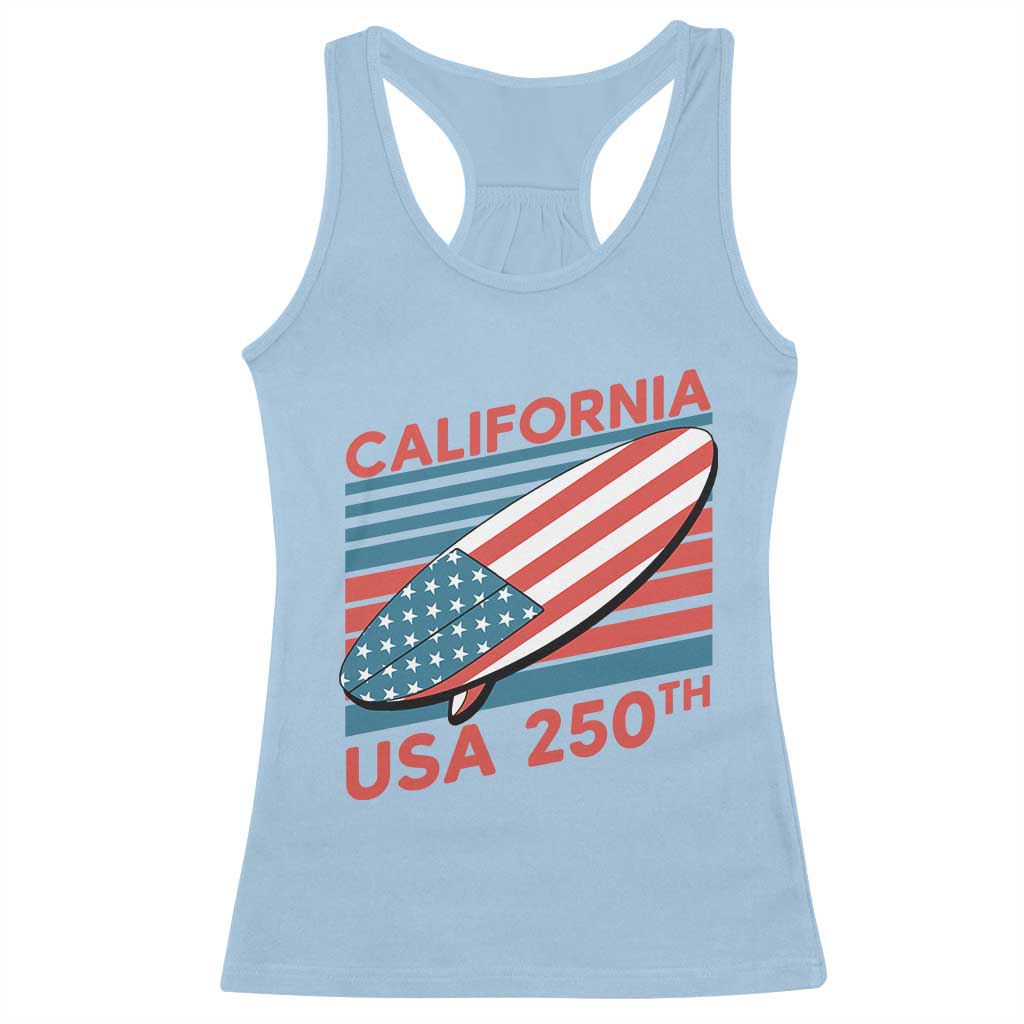 California USA 250th Anniversary Racerback Tank Top US Semiquincentennial Patriotic Surfboard Graphic TS02 Light Blue Print Your Wear