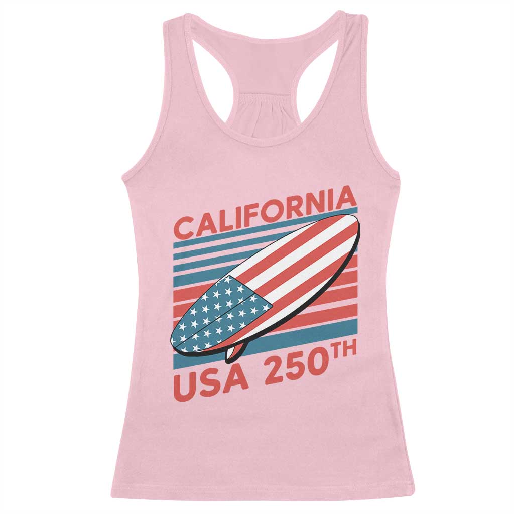 California USA 250th Anniversary Racerback Tank Top US Semiquincentennial Patriotic Surfboard Graphic TS02 Light Pink Print Your Wear