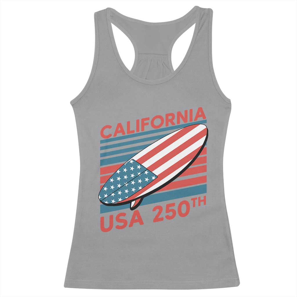 California USA 250th Anniversary Racerback Tank Top US Semiquincentennial Patriotic Surfboard Graphic TS02 Sport Gray Print Your Wear