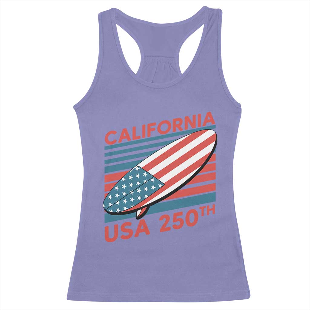 California USA 250th Anniversary Racerback Tank Top US Semiquincentennial Patriotic Surfboard Graphic TS02 Violet Print Your Wear