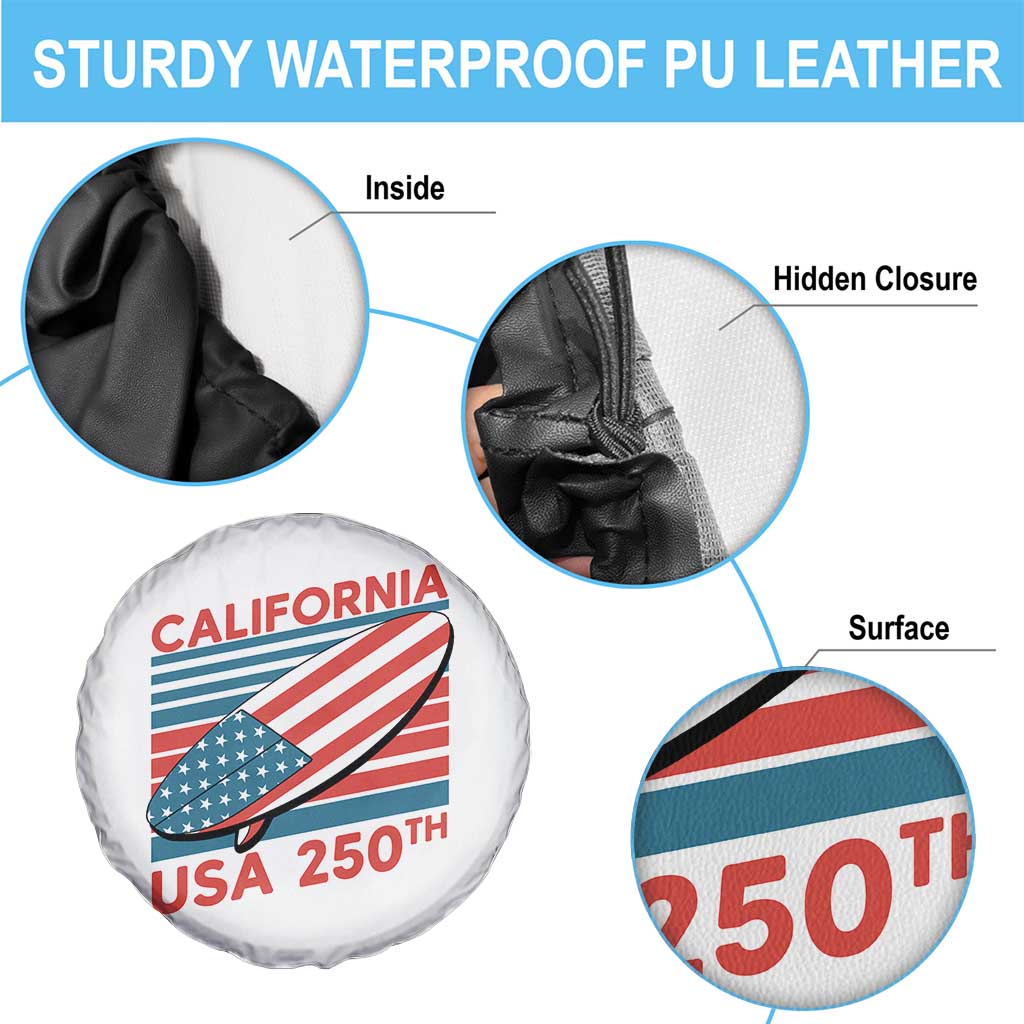 California USA 250th Anniversary Spare Tire Cover US Semiquincentennial Patriotic Surfboard Graphic TS02 Print Your Wear