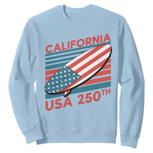 California USA 250th Anniversary Sweatshirt US Semiquincentennial Patriotic Surfboard Graphic TS02 Light Blue Print Your Wear