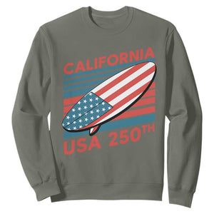 California USA 250th Anniversary Sweatshirt US Semiquincentennial Patriotic Surfboard Graphic TS02 Military Green Print Your Wear