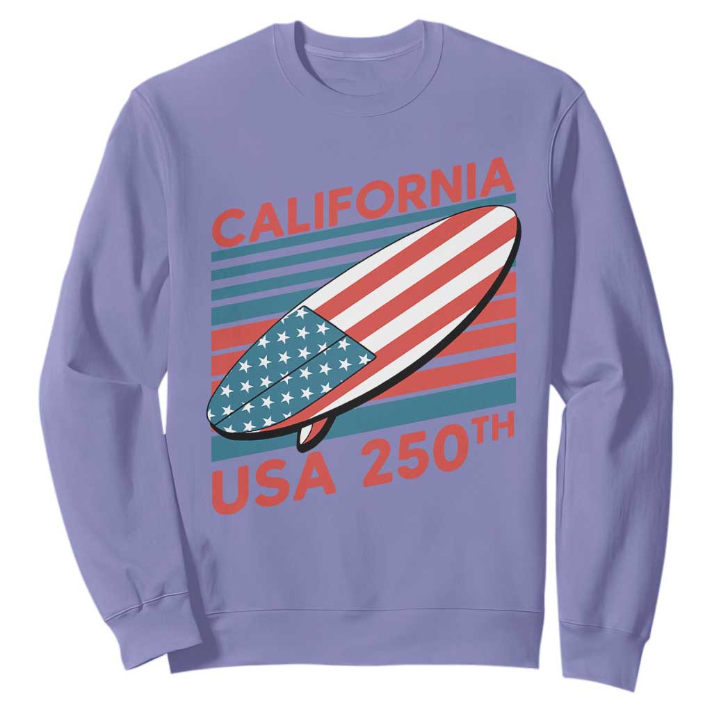 California USA 250th Anniversary Sweatshirt US Semiquincentennial Patriotic Surfboard Graphic TS02 Violet Print Your Wear