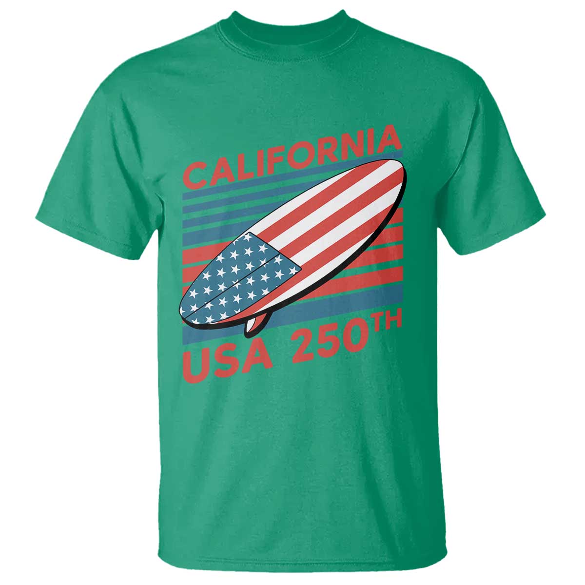 California USA 250th Anniversary T Shirt US Semiquincentennial Patriotic Surfboard Graphic TS02 Irish Green Print Your Wear