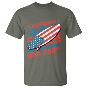 California USA 250th Anniversary T Shirt US Semiquincentennial Patriotic Surfboard Graphic TS02 Military Green Print Your Wear