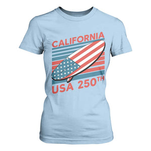 California USA 250th Anniversary T Shirt For Women US Semiquincentennial Patriotic Surfboard Graphic TS02 Light Blue Print Your Wear