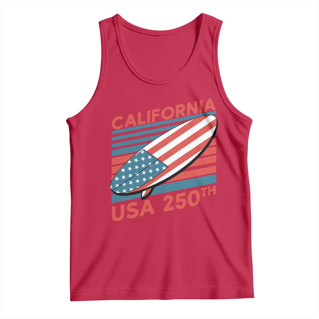 California USA 250th Anniversary Tank Top US Semiquincentennial Patriotic Surfboard Graphic TS02 Red Print Your Wear
