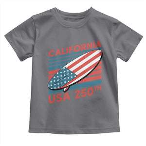California USA 250th Anniversary Toddler T Shirt US Semiquincentennial Patriotic Surfboard Graphic TS02 Charcoal Print Your Wear