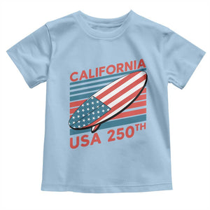 California USA 250th Anniversary Toddler T Shirt US Semiquincentennial Patriotic Surfboard Graphic TS02 Light Blue Print Your Wear