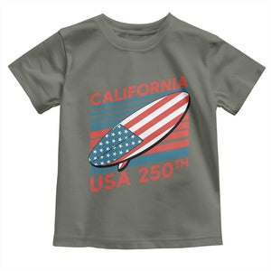 California USA 250th Anniversary Toddler T Shirt US Semiquincentennial Patriotic Surfboard Graphic TS02 Military Green Print Your Wear