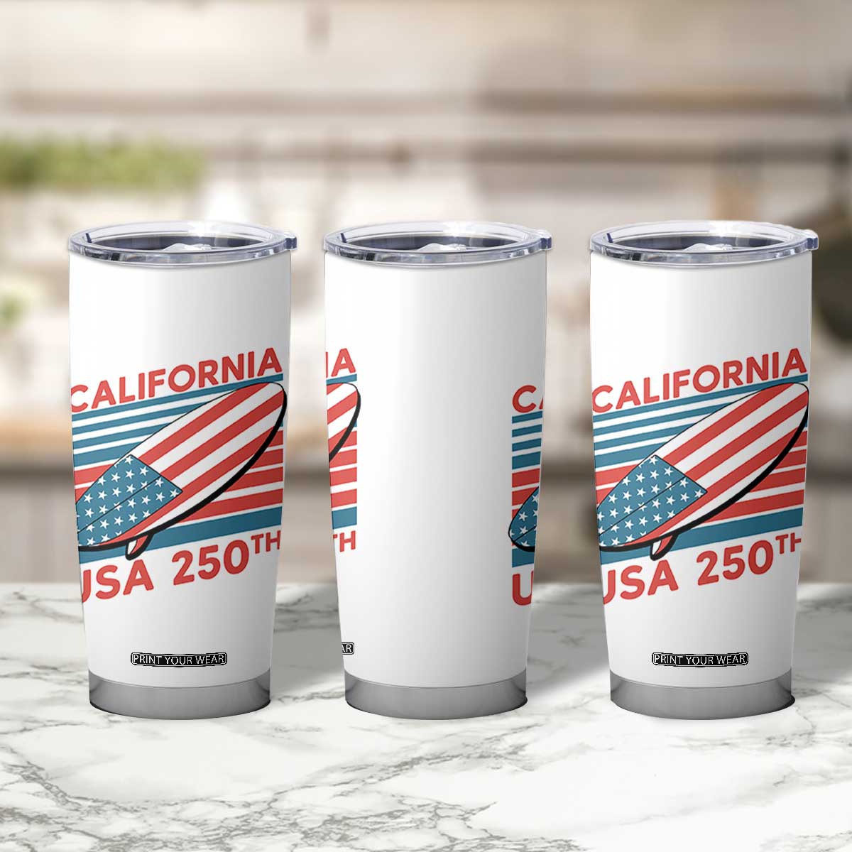 California USA 250th Anniversary Tumbler Cup US Semiquincentennial Patriotic Surfboard Graphic TS02 Print Your Wear