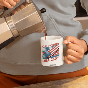 California USA 250th Anniversary Coffee Mug US Semiquincentennial Patriotic Surfboard Graphic TS02 Print Your Wear