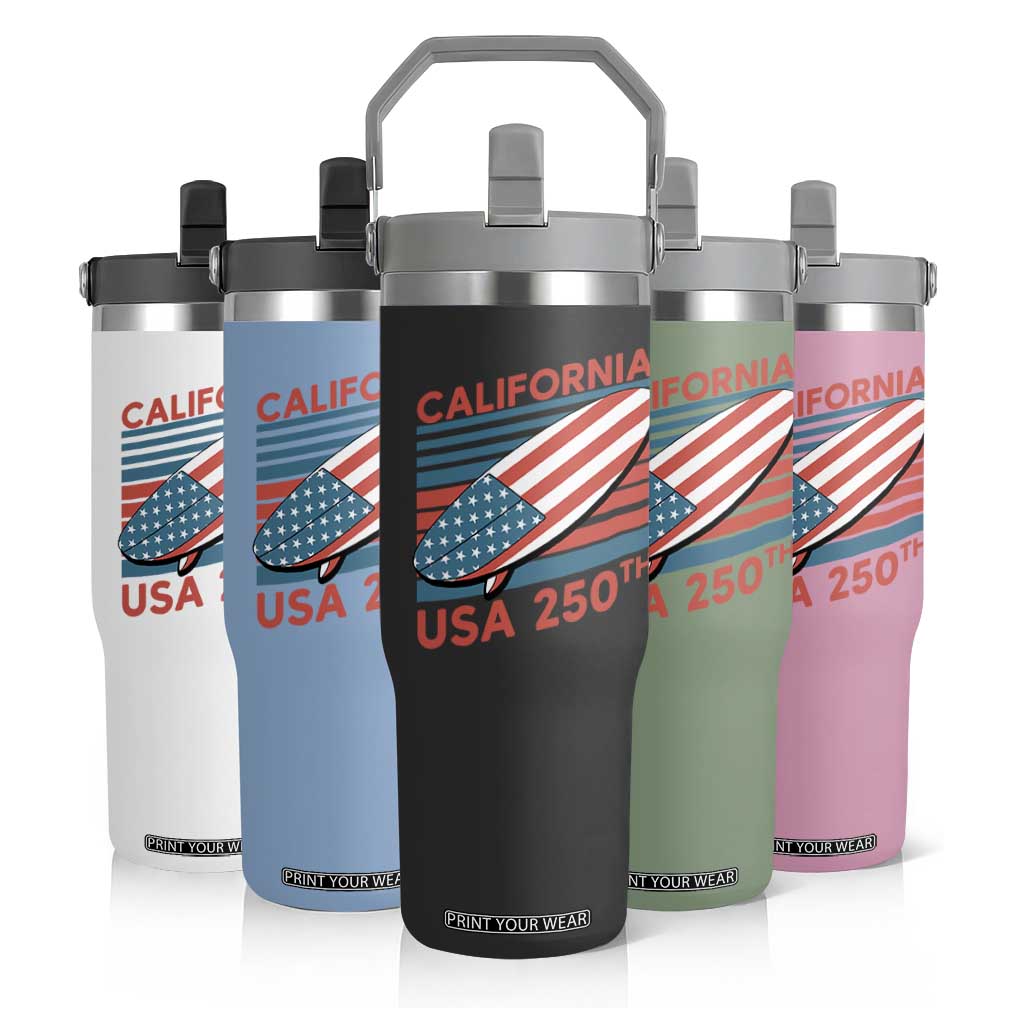 California USA 250th Anniversary Flip Straw Tumbler US Semiquincentennial Patriotic Surfboard Graphic TS02 Print Your Wear