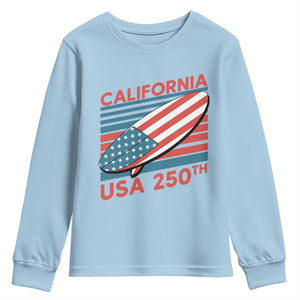 California USA 250th Anniversary Youth Sweatshirt US Semiquincentennial Patriotic Surfboard Graphic TS02 Light Blue Print Your Wear