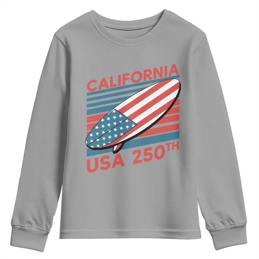 California USA 250th Anniversary Youth Sweatshirt US Semiquincentennial Patriotic Surfboard Graphic TS02 Sport Gray Print Your Wear