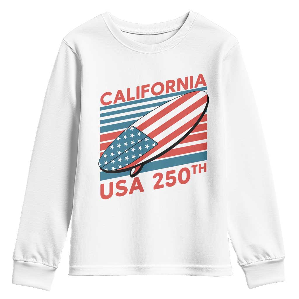 California USA 250th Anniversary Youth Sweatshirt US Semiquincentennial Patriotic Surfboard Graphic TS02 White Print Your Wear
