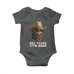Cool Cowboy Cat 250 Years Baby Onesie Funny Patriotic 1776 to 2026 US Semiquincentennial TS02 Dark Heather Print Your Wear