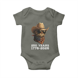 Cool Cowboy Cat 250 Years Baby Onesie Funny Patriotic 1776 to 2026 US Semiquincentennial TS02 Military Green Print Your Wear