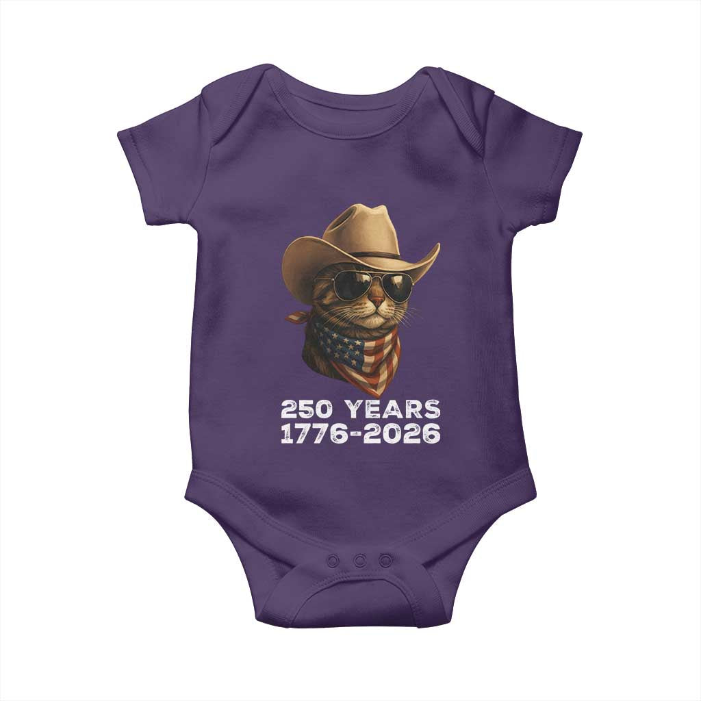 Cool Cowboy Cat 250 Years Baby Onesie Funny Patriotic 1776 to 2026 US Semiquincentennial TS02 Purple Print Your Wear