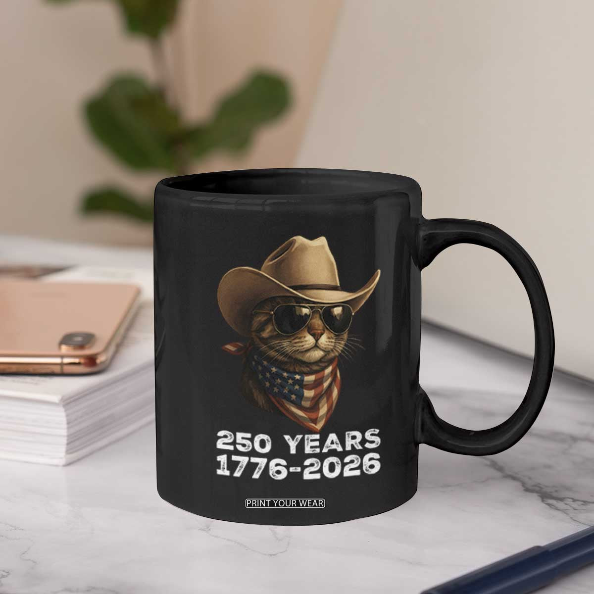 Cool Cowboy Cat 250 Years Coffee Mug Funny Patriotic 1776 to 2026 US Semiquincentennial TS02 Print Your Wear