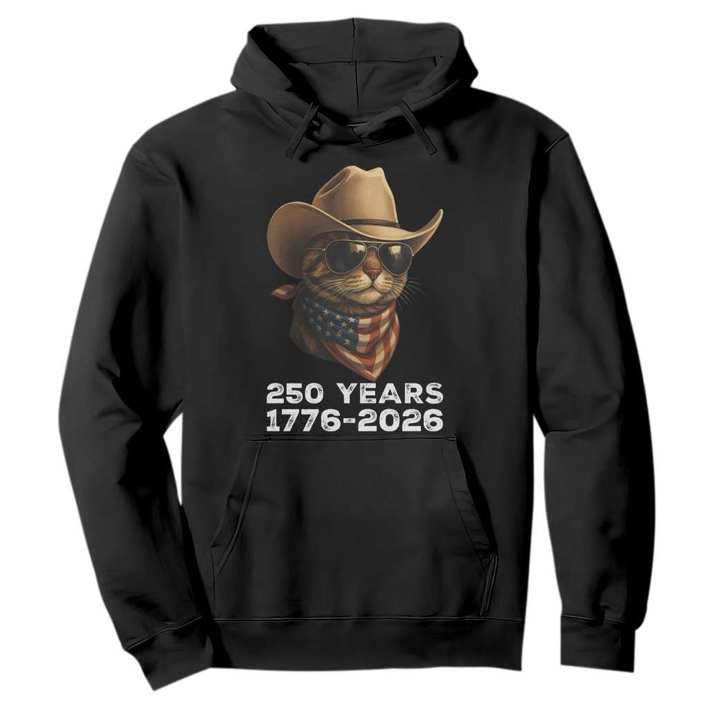 Cool Cowboy Cat 250 Years Hoodie Funny Patriotic 1776 to 2026 US Semiquincentennial TS02 Black Print Your Wear