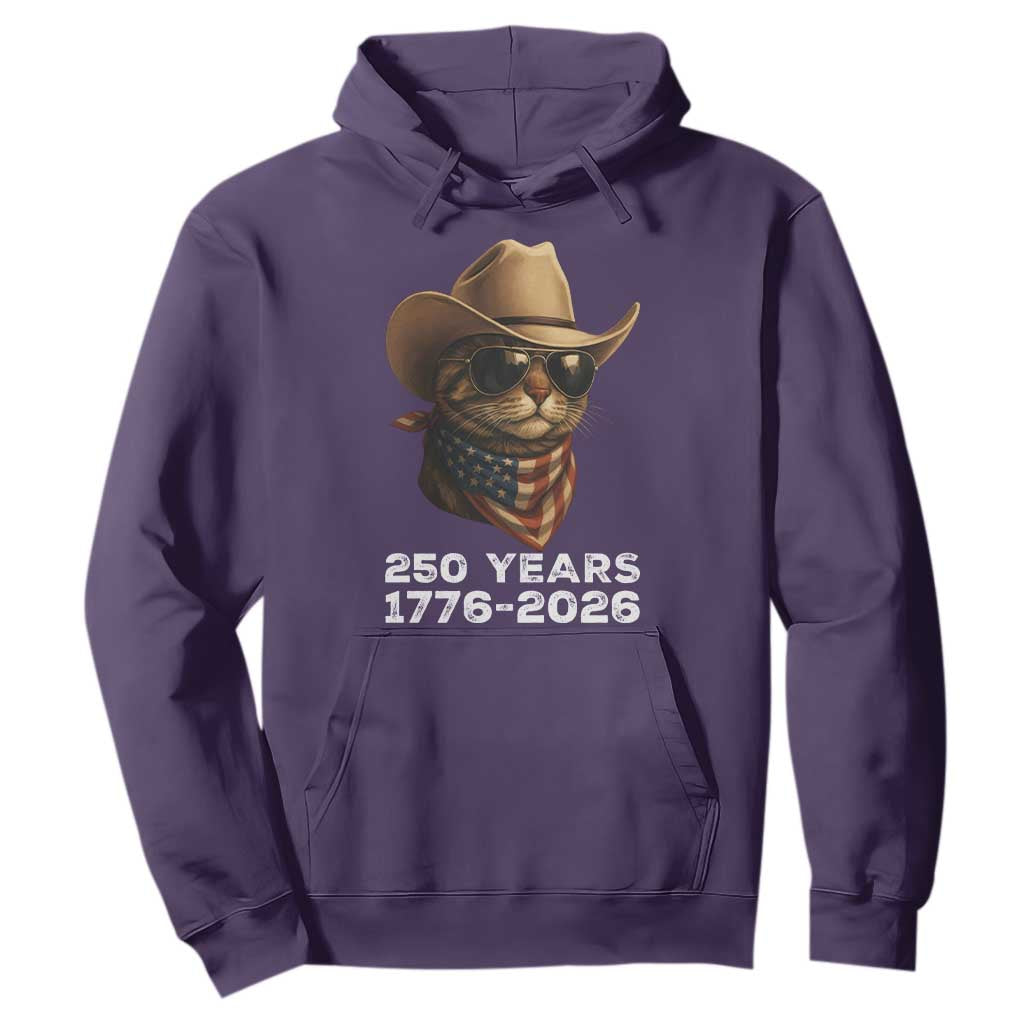 Cool Cowboy Cat 250 Years Hoodie Funny Patriotic 1776 to 2026 US Semiquincentennial TS02 Purple Print Your Wear