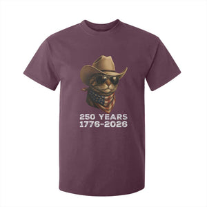 Cool Cowboy Cat 250 Years T Shirt For Kid Funny Patriotic 1776 to 2026 US Semiquincentennial TS02 Maroon Print Your Wear