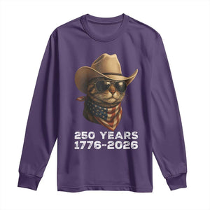 Cool Cowboy Cat 250 Years Long Sleeve Shirt Funny Patriotic 1776 to 2026 US Semiquincentennial TS02 Purple Print Your Wear