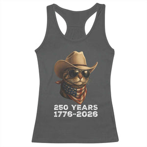 Cool Cowboy Cat 250 Years Racerback Tank Top Funny Patriotic 1776 to 2026 US Semiquincentennial TS02 Dark Heather Print Your Wear