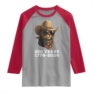 Cool Cowboy Cat 250 Years Raglan Shirt Funny Patriotic 1776 to 2026 US Semiquincentennial TS02 Sport Gray Red Print Your Wear