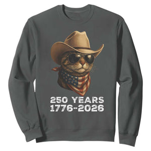 Cool Cowboy Cat 250 Years Sweatshirt Funny Patriotic 1776 to 2026 US Semiquincentennial TS02 Dark Heather Print Your Wear