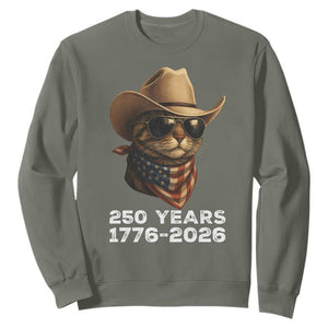 Cool Cowboy Cat 250 Years Sweatshirt Funny Patriotic 1776 to 2026 US Semiquincentennial TS02 Military Green Print Your Wear