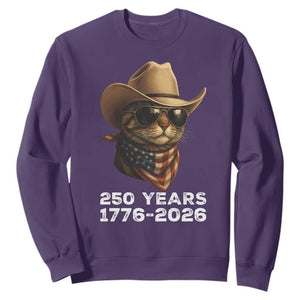 Cool Cowboy Cat 250 Years Sweatshirt Funny Patriotic 1776 to 2026 US Semiquincentennial TS02 Purple Print Your Wear