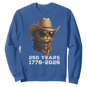 Cool Cowboy Cat 250 Years Sweatshirt Funny Patriotic 1776 to 2026 US Semiquincentennial TS02 Royal Blue Print Your Wear