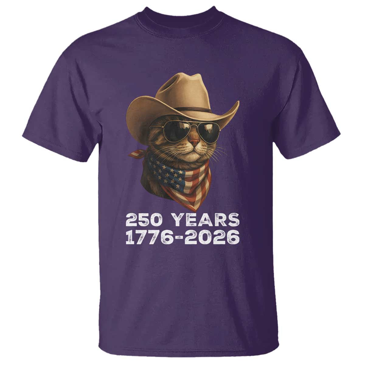 Cool Cowboy Cat 250 Years T Shirt Funny Patriotic 1776 to 2026 US Semiquincentennial TS02 Purple Print Your Wear