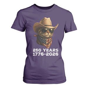Cool Cowboy Cat 250 Years T Shirt For Women Funny Patriotic 1776 to 2026 US Semiquincentennial TS02 Purple Print Your Wear