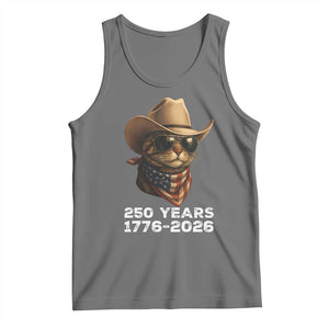 Cool Cowboy Cat 250 Years Tank Top Funny Patriotic 1776 to 2026 US Semiquincentennial TS02 Black Heather Print Your Wear