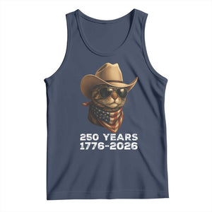 Cool Cowboy Cat 250 Years Tank Top Funny Patriotic 1776 to 2026 US Semiquincentennial TS02 Navy Print Your Wear