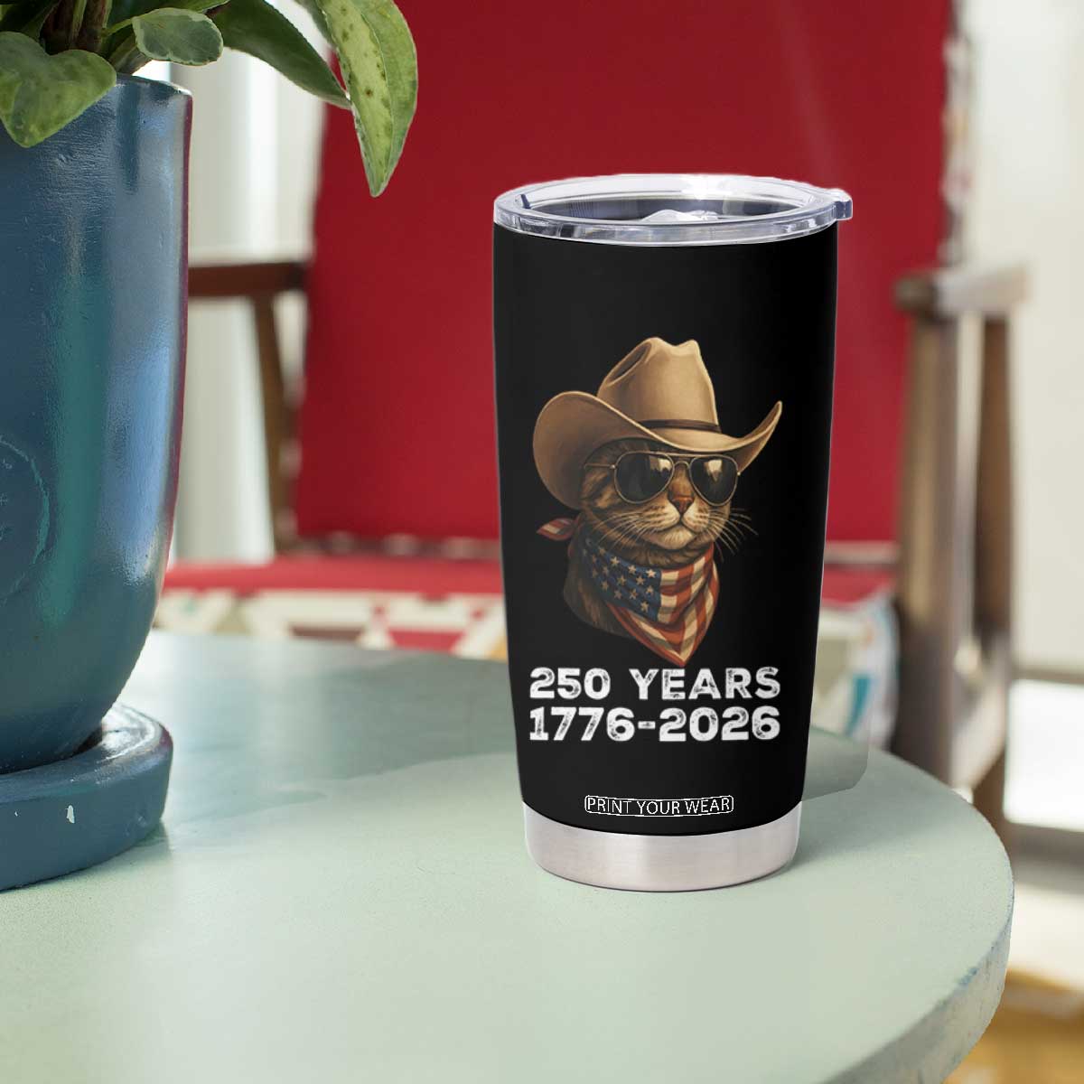 Cool Cowboy Cat 250 Years Tumbler Cup Funny Patriotic 1776 to 2026 US Semiquincentennial TS02 Print Your Wear