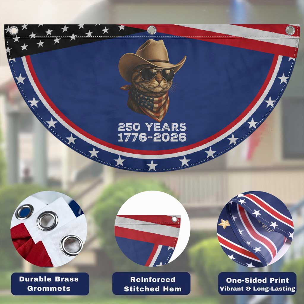 Cool Cowboy Cat 250 Years Patriotic Fan Flag Funny 1776 to 2026 US Semiquincentennial
