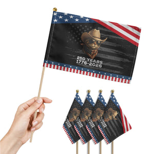 Cool Cowboy Cat 250 Years Patriotic Handheld Flag Funny Patriotic 1776 to 2026 US Semiquincentennial TS02 Print Your Wear